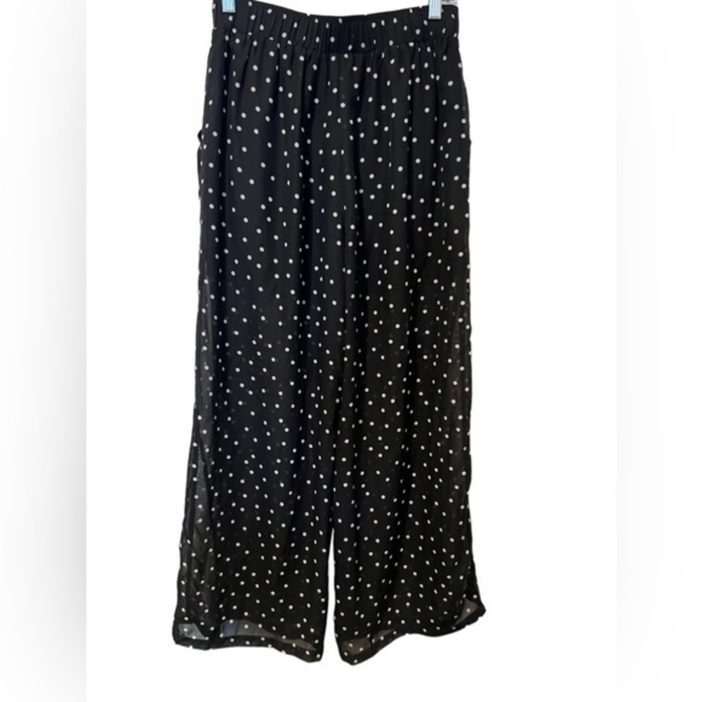 Black and white polka dot shear wide leg pants - Picture 2 of 6